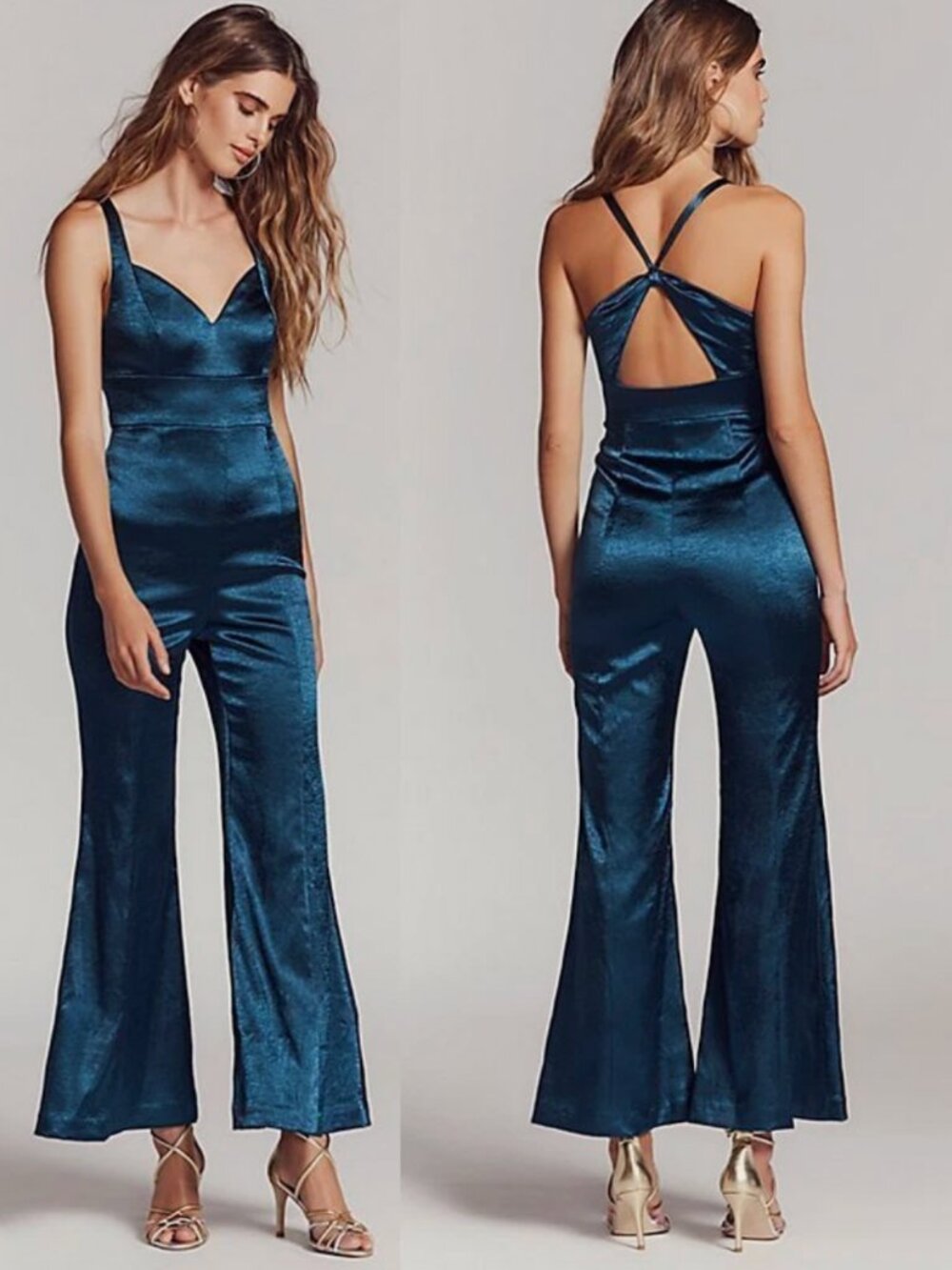 Free People Emerald Silver Crush Jumpsuit Size 8